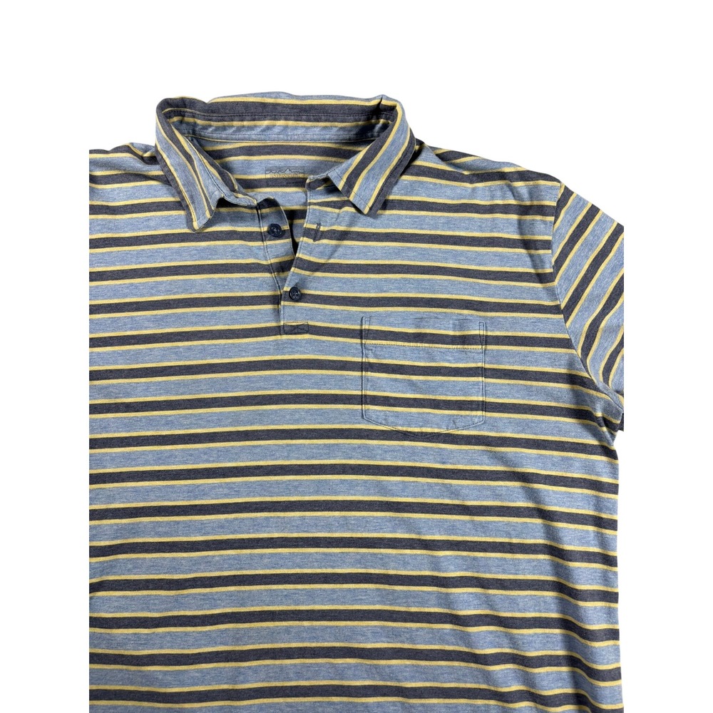 Patagonia Mens Striped Short Sleeve Polo Shirt Blue Yellow Pocket Large
